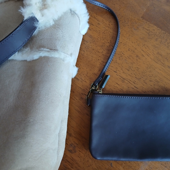 UGG Tan Shearling Shoulder Bag with Dark Brown Pouch - Picture 6 of 14